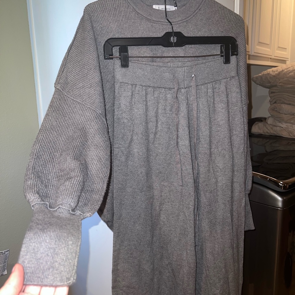 Gray Knit Sweater and Pant Set